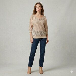 GUESS Los Angeles Women’s Floral Lace Top - Size M - Nude/Beige - Style W23P64K1